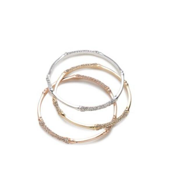 Napier Set of 3 Bangle Bracelet Set (Tri Tone- Rose, Gold, Silver) Slip on 3" - Picture 6 of 6